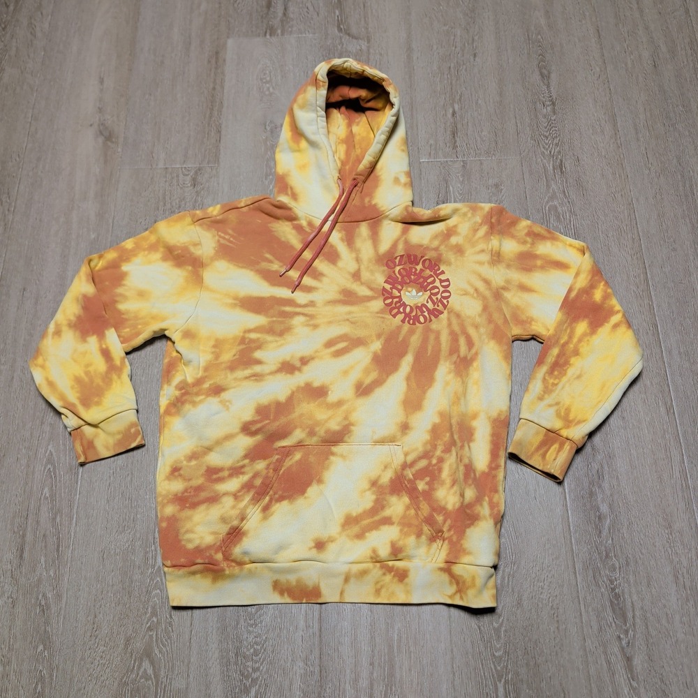 Adidas Ozworld Hoodie Mens Medium Orange Yellow Tie Dye Pullover Sweatshirt Cozy